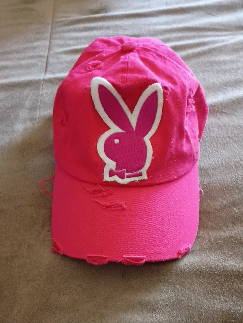 MV Dad Hats Pink Distressed Baseball Cap with Playboy  Bunny Patch